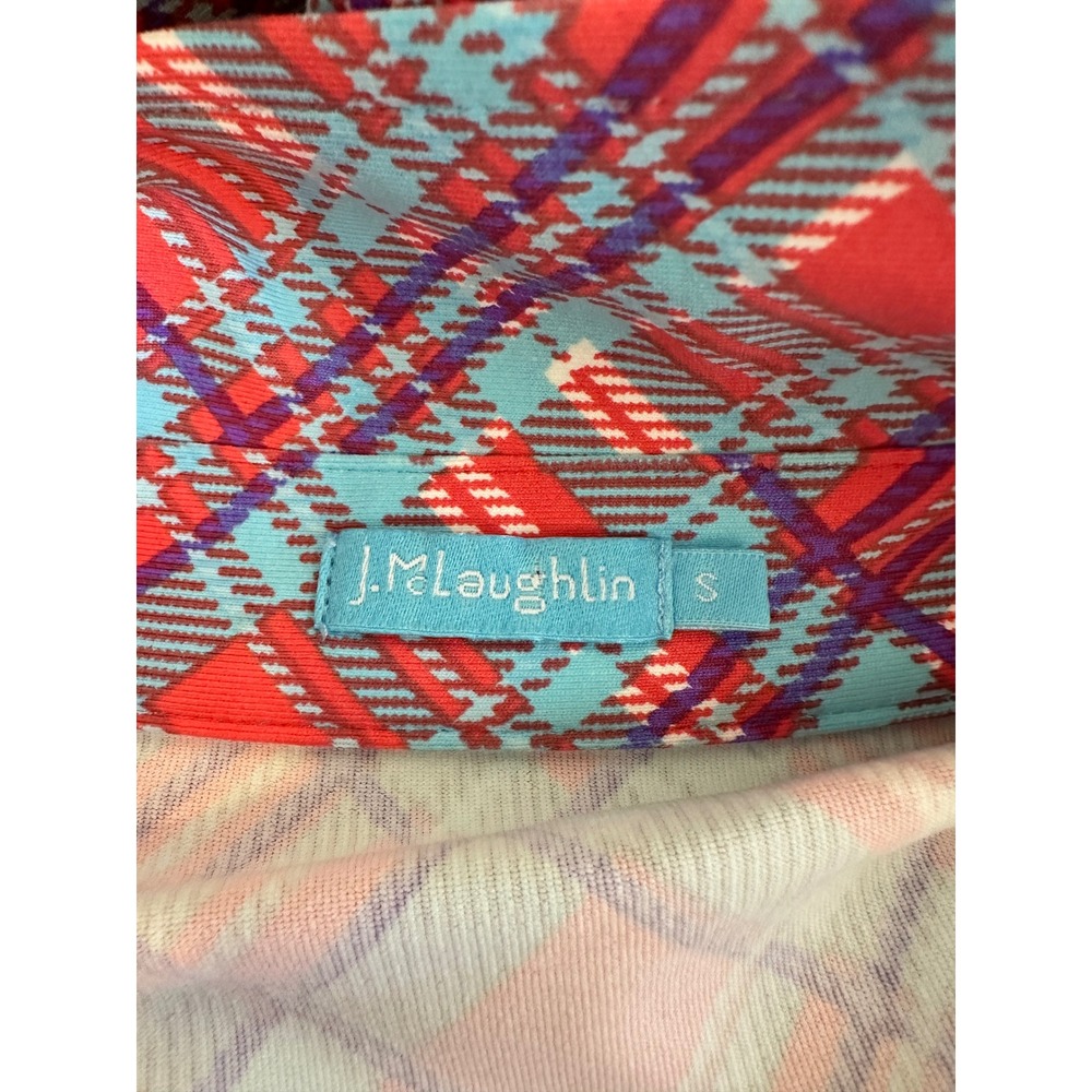 J. McLaughlin Catalina Cloth Sleeveless Dress Size S Red Blue Plaid Belted - Picture 6 of 8